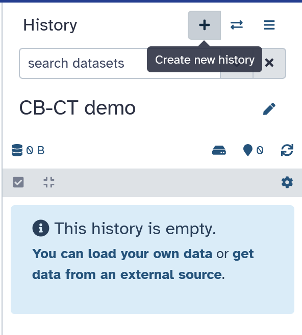 Button for creating a new history in Galaxy