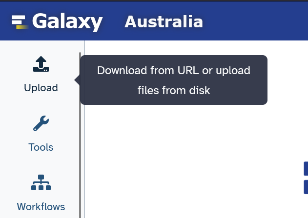 Upload button in Galaxy