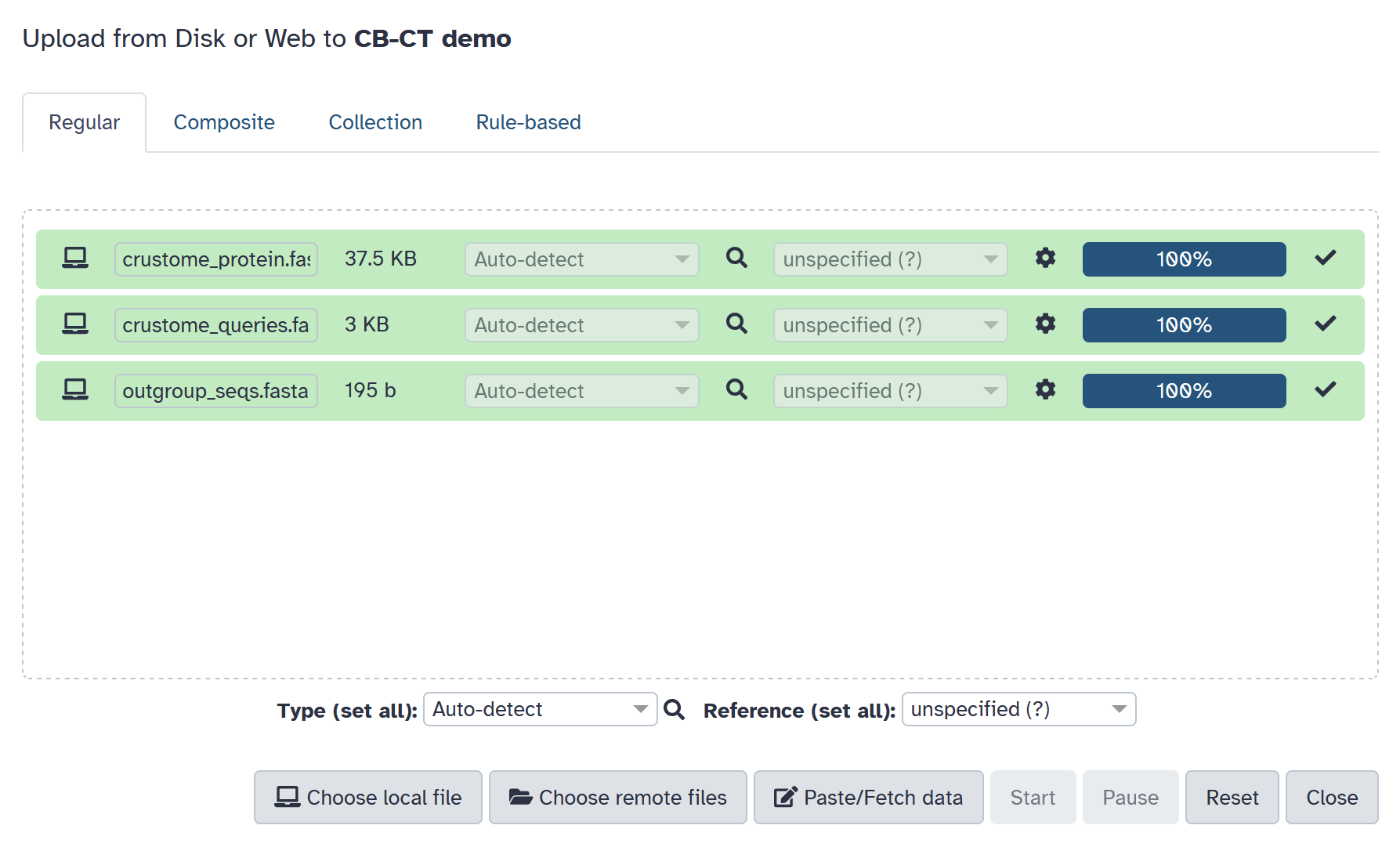 Upload dialog in Galaxy